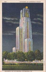 Pennsylvania Pittsburgh Cathedral Of Learning At Night University Of Pittsbur...