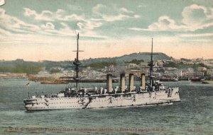 Postcard British Royal Navy HMS Powerful in Auckland Harbour c1900s