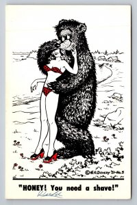 Honey You Need A Shave Risqué Bear Girl Bikini Comic Humor Unposted Postcard