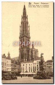 Old Postcard Antwerpen Antwerp Brabo Grand Place and Cathedral