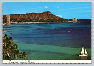 Diamond Head Hawaii Vintage Unposted Postcard Sailboat Waikiki Beach