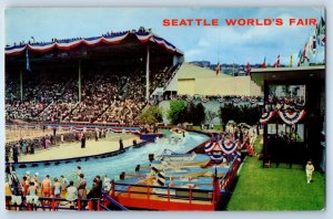 1960 Seattle Washington Postcard World's Fair Water Skiing Memorial Stadium Ski