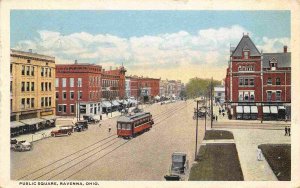 Public Square Streetcar Ravenna Ohio 1922 postcard