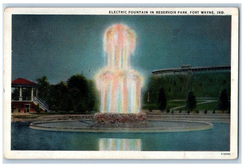 c1920s Electric Fountain In Reservoir Park Fort Wayne IN Handcolored Postcard