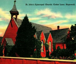 Hopewell Virginia VA St John Episcopal  Church Cedar Lane Linen Postcard UNP T18
