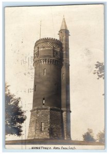 1907 View Of Water Tower Eden Park Cincinnati Ohio OH RPPC Photo Posted Postcard