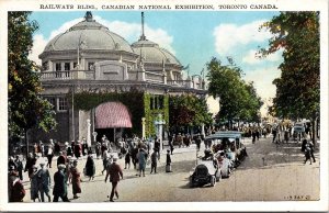 VINTAGE POSTCARD THE RAILWAYS BUILDING CANADIAN NATIONAL EXHIBITION TORONTO 1920