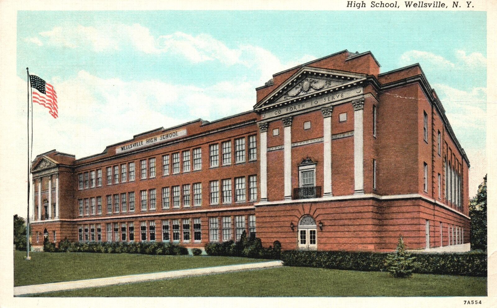 Vintage Postcard 1939 High School Building Central District Wellsville