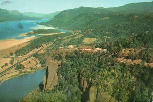 Vintage Postcard Aerial View Columbia River Separating Oregon And Washington WA