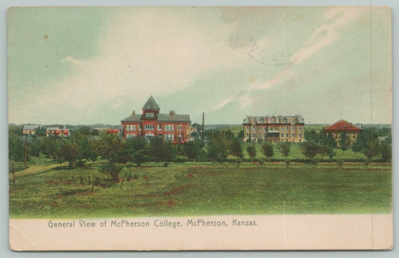 McPherson Kansas~General View Of College~1910 Postcard