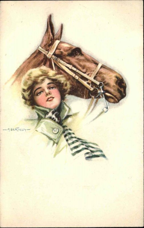 Glamour Beautiful Woman Horse & Bridle A. Bertiglia 2132 c1915 Postcard