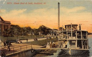 G50/ Rockford Illinois Postcard c1910 Illinois Boat & Dock Scene People
