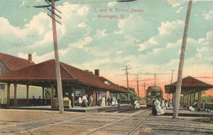 Postcard C-1910 Illinois Waukegan C & M Electric railroad Depot Bishop 23-13641