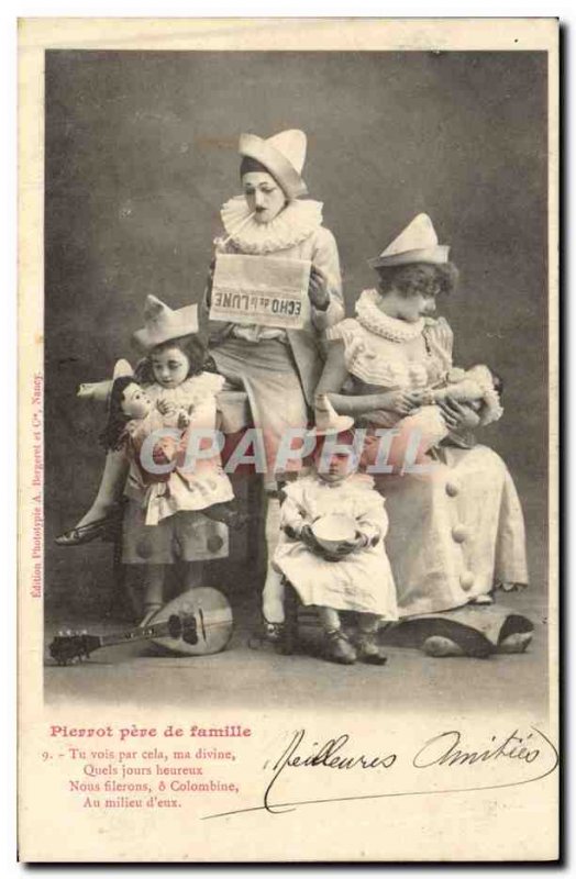 Old Postcard Perrot father of famillePierrots