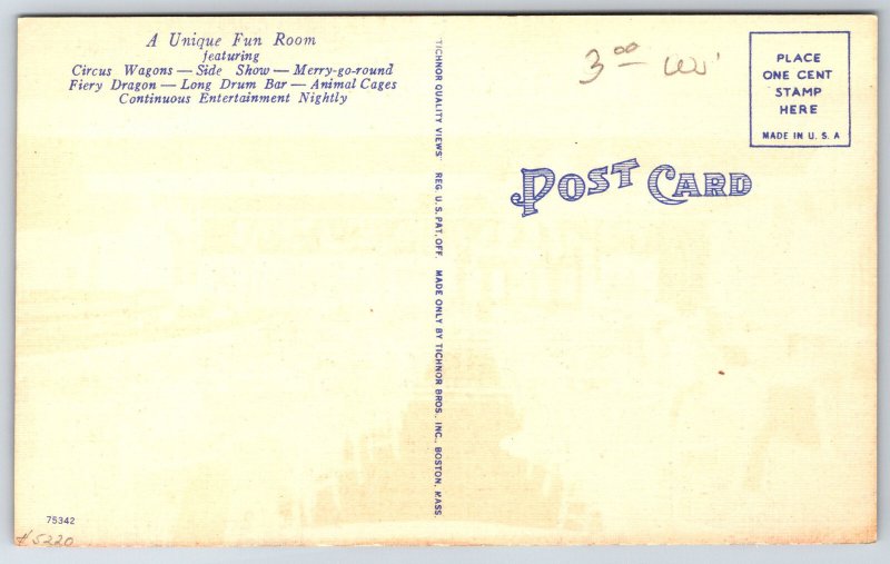 Boston Massachusetts~Hotel Bradford Circus Room~Colorful Art Deco Linen~1940s