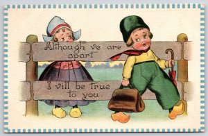 1913 Although We Are Apart I Will Be True To You Cute Lovers Posted Postcard