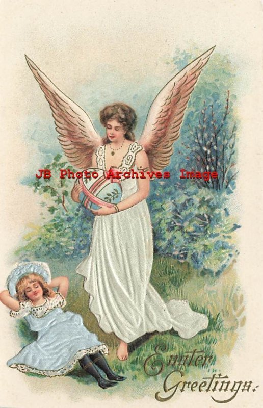 Easter, S. Langsdorf, Angel with Silk Added Dress Holding Colorful Egg