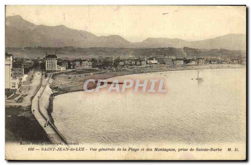 Old Postcard Saint Jean De Luz Generale View of the Mountains Beach And The T...