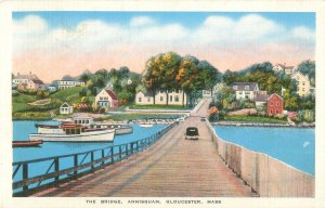 Gloucester, MA  Bridge Annisquam  White Border Postmarked 1941 Lanesville Cancel