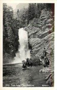 RPPC 843. Native Americans on Horses, Trick Falls - Two Medicine MT Marble Photo