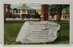 Stone Boulder Lexington Massachusetts Postcard C13