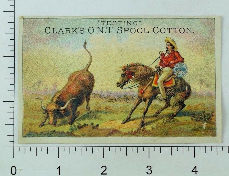1870's-80's Clark's O.N.T. Spool Cotton Bull Bronco Buster Lasso Horse P80 