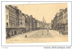 LISIEUX, La place Victor-Hugo, Street view,ANTIQUITES shop to left,00-10s france