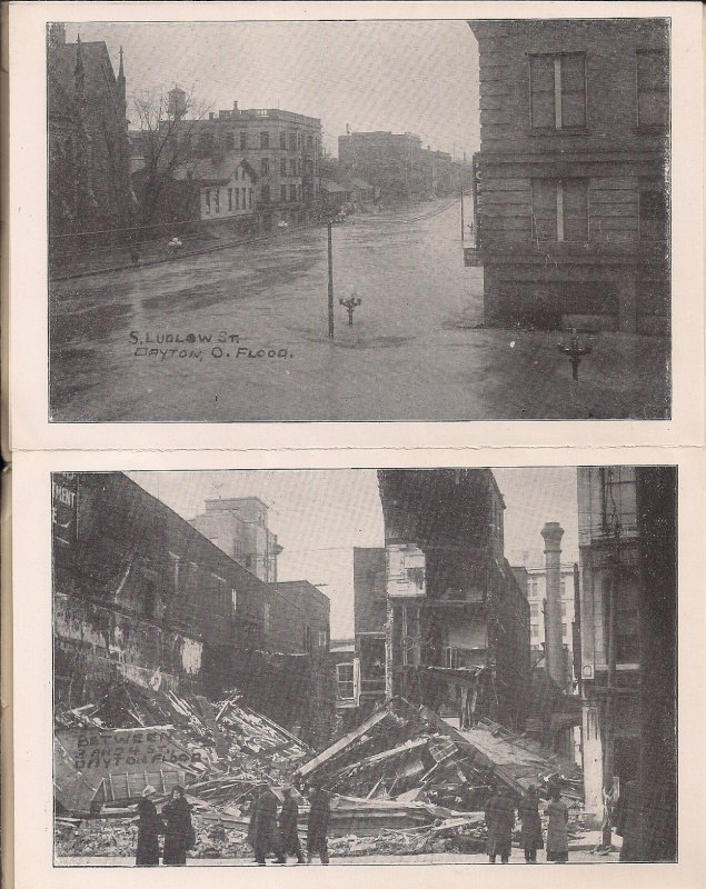 Dayton OH Flood, 1913 Postcard Folder, Disaster, Main St., Destroyed Houses