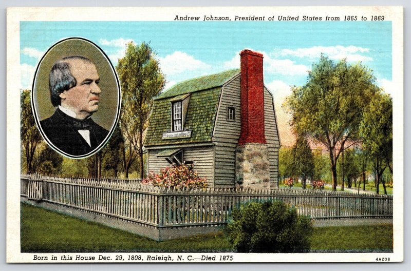 Vintage Postcard Pres. Andrew Johnson Born in this House Raleigh North Carolina