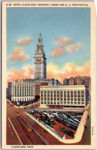 Cleveland Ohio, Hotel Building, Terminal Tower, US Post Office, Vintage Postcard