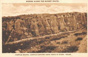 SUNSET ROUTE CASTLE CANYON NEAR DEVIL'S RIVER TEXAS POSTCARD (c. 1920)