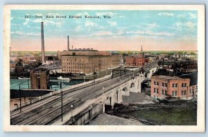 c1920's New Main Street Bridge View Building Railroad Kenosha Wisconsin Postcard