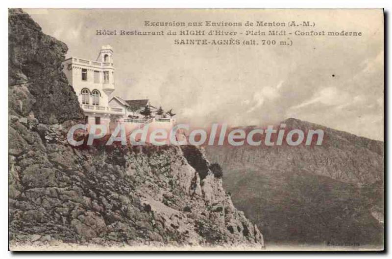 Old Postcard Excursion around Menton M hotel restaurant winter Righi Noon mod...