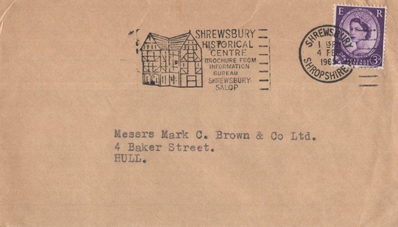 Shrewsbury Shropshire Historical Centre 1965 Slogan Envelope