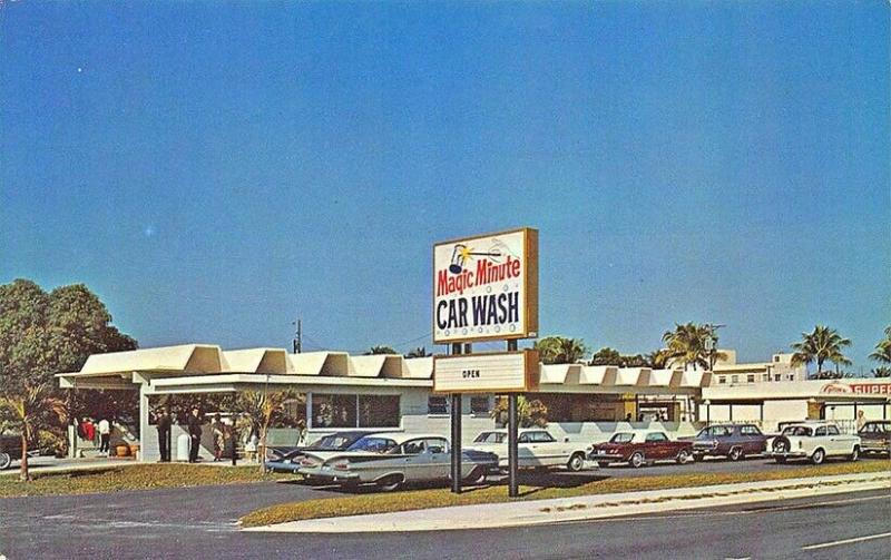 Fort Lauderdale FL Magic Minute Car Wash Old Cars Postcard.