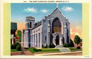 First Christian Churcxh Asheville NC North Carlina Linen Postcard VTG UNP Unused 