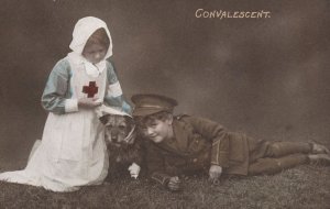 Children as WW1 Soldier Red Cross Nurse Dog Antique Postcard