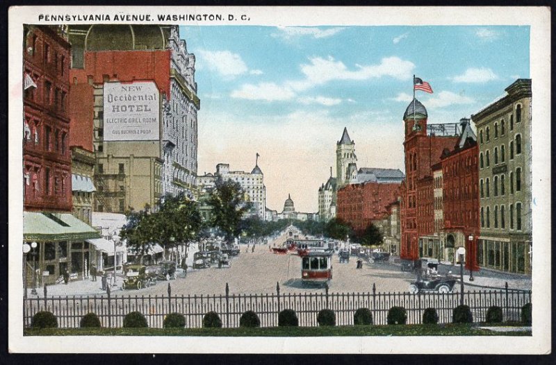 DC WASHINGTON Pennsylvania Avenue with Occidental Hotel Street View Old Cars WB