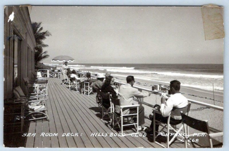 1940's RPPC POMPANO BEACH FLORIDA SEA ROOM DECK HILLSBORO CLUB OCEANFRONT