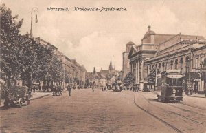 Warszawa Poland Krakowskie Przedmiescie Street Scene Trolley Postcard AA13914