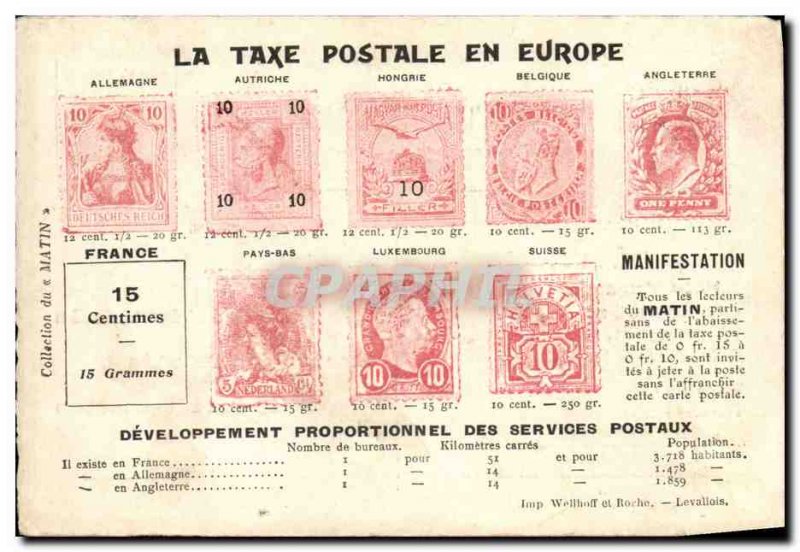 Old Postcard The postal charges in Europe Germania TOP