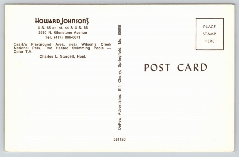 Artist Conception~Howard Johnson Motor Lodge Springfield MO~Vintage Postcard