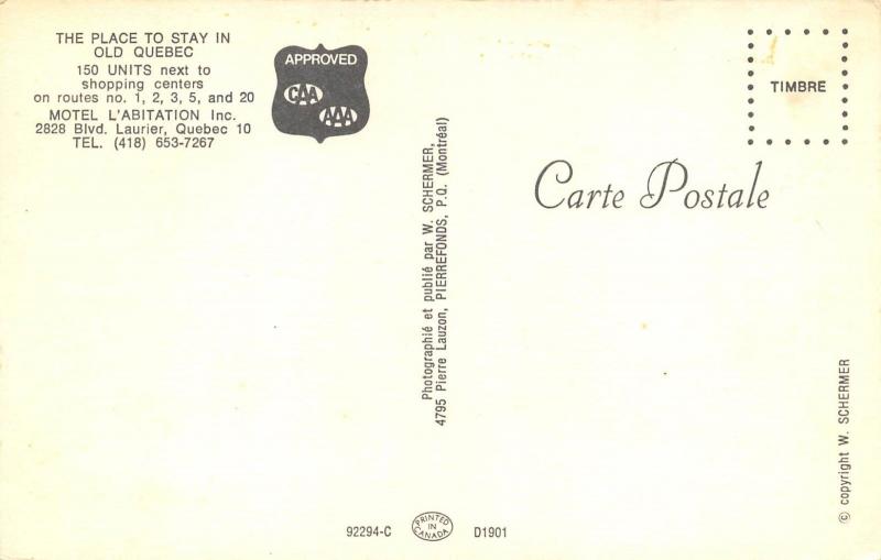 Laurier Quebec Canada 1960s Postcard Motel L'Abitation