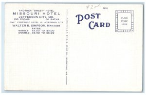 c1930's Missouri Hotel Building Car Jefferson City Missouri MO Vintage Postcard