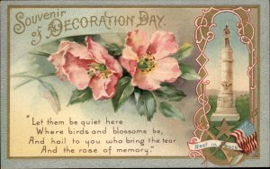 Decoration Day Monument Flowers American Flag c1910 Winsch Postcard