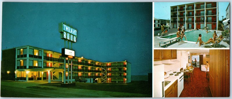 c1970s Myrtle Beach, SC Twilight Surf Motel Interior Swim Oversized Postcard 3S