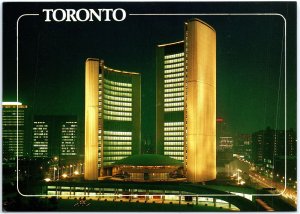 VINTAGE POSTCARD CONTINENTAL SIZE TORONTO CANADA'S CITY HALL AT NIGHT 1980s