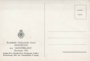 Koninklijke Hollandsche Lloyd MS Montferland Ship Vintage RPPC 03.65 