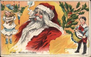 Christmas Santa Claus Children Toys Holly Gilt c1900s-20s Postcard