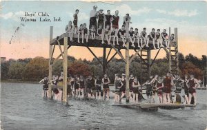 J60/ Winona Lake Indiana Postcard c1910 Boy's Club High Dive Swimming 227